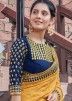 Yellow Embroidered Saree In Jacquard