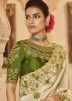 Off White Embroidered Saree In Satin Silk