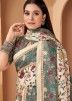 Cream Pashmina Saree & Shawl In Digital Floral Print