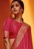Pink Zari Woven Saree In Art Pashmina Silk