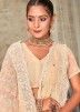 Cream Embroidered Saree & Blouse In Georgette