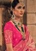 Pink Woven Jacquard Silk Saree & Blouse