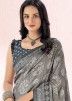 Grey Printed Saree In Chiffon Silk