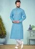 Blue Readymade Printed Cotton Silk Kurta Churidar Set