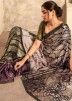 Grey Satin Saree In Floral Print