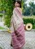 Beige & Pink Woven Saree In Tussar Silk