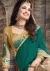 Green & Beige Embroidered Half N Half Satin Silk Saree