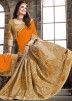 Yellow & Beige Half N Half Satin Silk Embroidered Saree