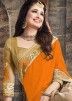 Yellow & Beige Half N Half Satin Silk Embroidered Saree