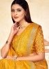 Yellow Printed Saree In Linen