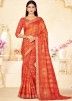 Red Printed Saree In Linen