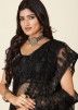 Black Net Saree  In Cord Embroidery