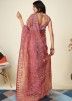 Peach Embroidered Net Saree & Blouse