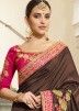 Brown Embroidered Saree In Chiffon