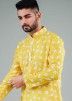 Yellow Printed Cotton Silk Kurta With Pajama