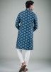 Navy Blue Readymade Printed Kurta With Pajama