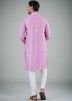 Pink Printed Readymade Kurta With Pajama