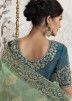 Thread Embroidered Tissue Silk Saree In Blue & Green