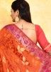 Orange Zari Woven Detailed Saree In Silk
