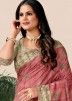 Pink Embroidered Saree In Tussar Silk