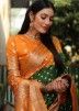 Green & Orange Silk Saree In Bandhej Print