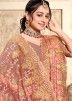 Peach Embroidered Saree In Net