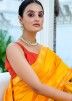 Yellow Woven Tussar Silk Saree & Blouse