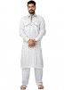 White Readymade Thread Work Pathani Suit