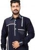 Navy Blue Cotton Readymade Pathani Suit