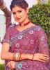 Mauve Pink Embroidered Net Saree