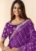 Purple Printed Art Silk Saree & Blouse