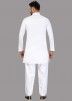 White Asymmetric Cotton Readymade Pathani Suit