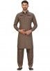Brown Readymade Cotton Pathani Suit
