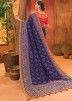 Navy Blue Bandhej Printed Saree In Banarasi Silk