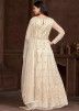 Cream Embroidered Readymade Net Anarkali Suit