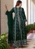 Green Thread Embroidered Front Slit In Georgette 