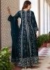 Blue Thread Embroidered Georgette Front Slit Suit
