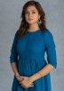Blue Cotton Readymade Flared Indo Western Dress