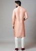 Light Peach Readymade Silk Kurta Pajama Set