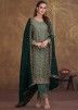 Green Embroidered Suit Set In Art Silk