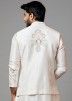 Cream Readymade Embroidered Nehru Jacket