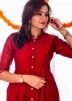 Red Readymade Chanderi Flared Indo Western Dress