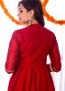 Red Readymade Chanderi Flared Indo Western Dress