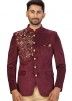 Maroon Embroidered Velvet Bandhgala Jodhpuri Suit