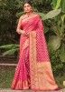 Pink Woven Organza Saree With Blouse