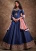 Blue Embroidered Readymade Anarkali Suit In Silk