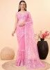 Pink Sequins Embroidered Saree In Net