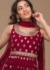 Maroon Embroidered Georgette Palazzo Suit 
