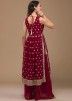 Maroon Embroidered Georgette Palazzo Suit 
