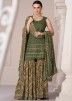 Green Embroidered Readymade Silk Gharara Suit